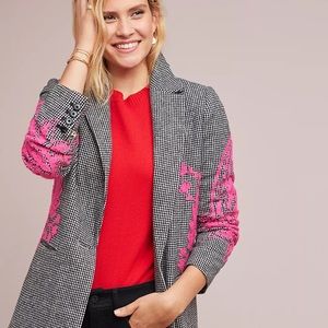 RARE ANTHROPOLOGIE • ETT:TWA Embroidered Houndstooth Coat • Size 0